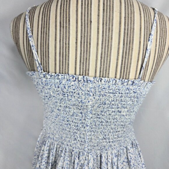 H&M White w/Blue Floral Print Removable Spaghetti Strap Smocked Top Dress Large - Picture 6 of 10